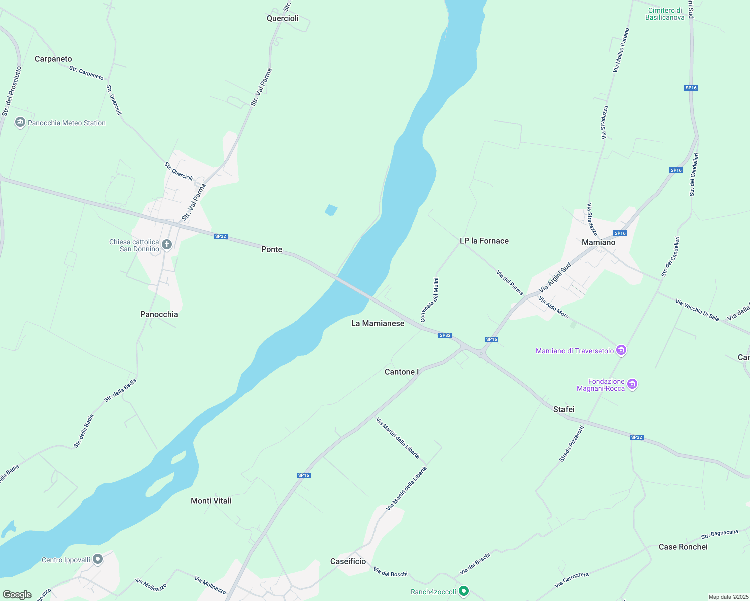 map of restaurants, bars, coffee shops, grocery stores, and more near 35 Strada Pedemontana Est in Mamiano