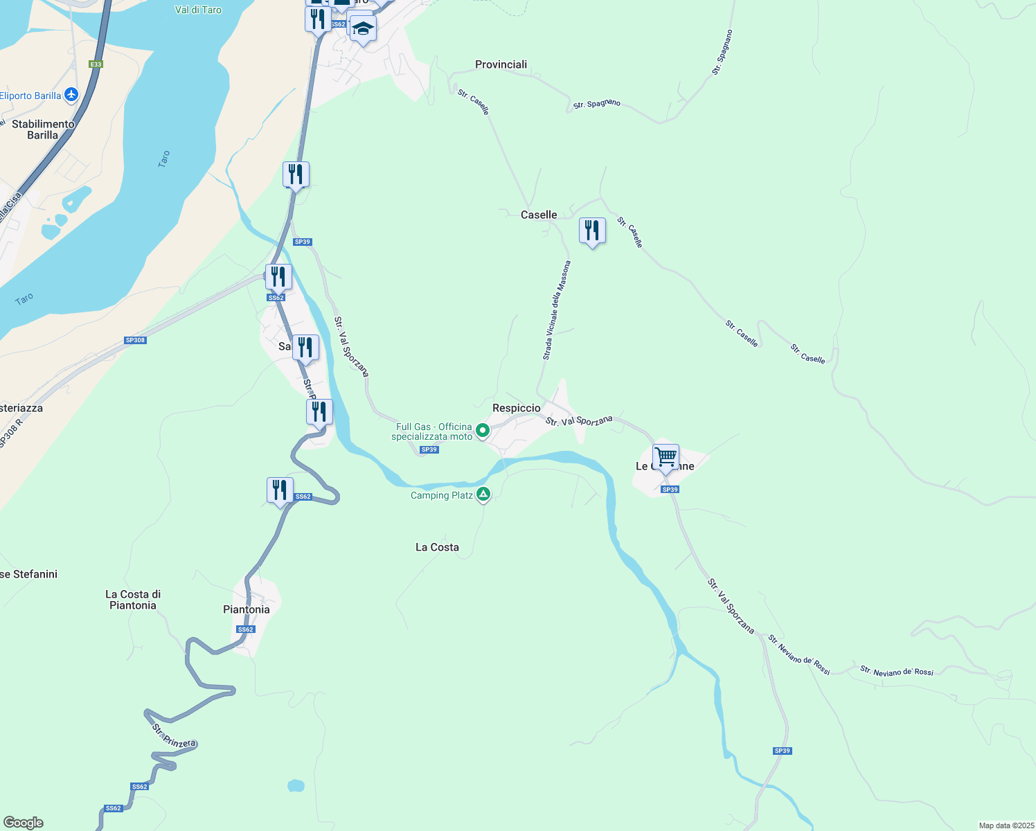 map of restaurants, bars, coffee shops, grocery stores, and more near Strada Provinciale 39 in Respiccio