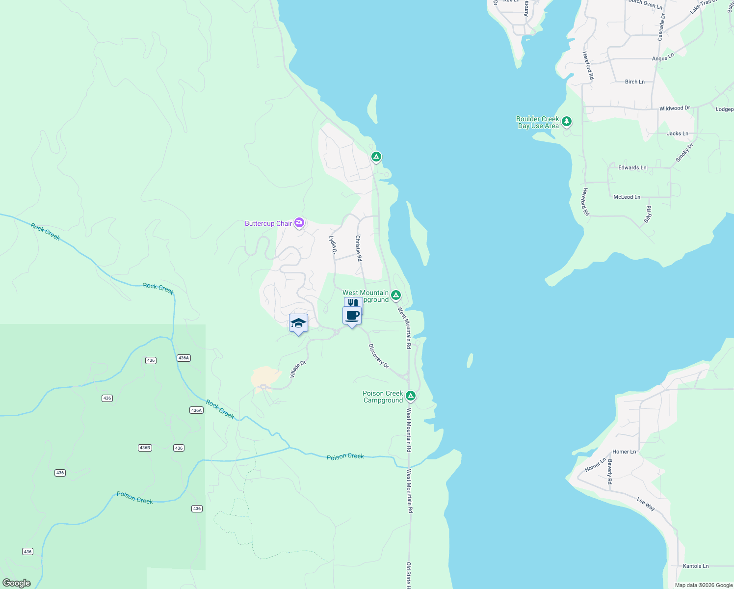 map of restaurants, bars, coffee shops, grocery stores, and more near 2100 Christie Road in Donnelly