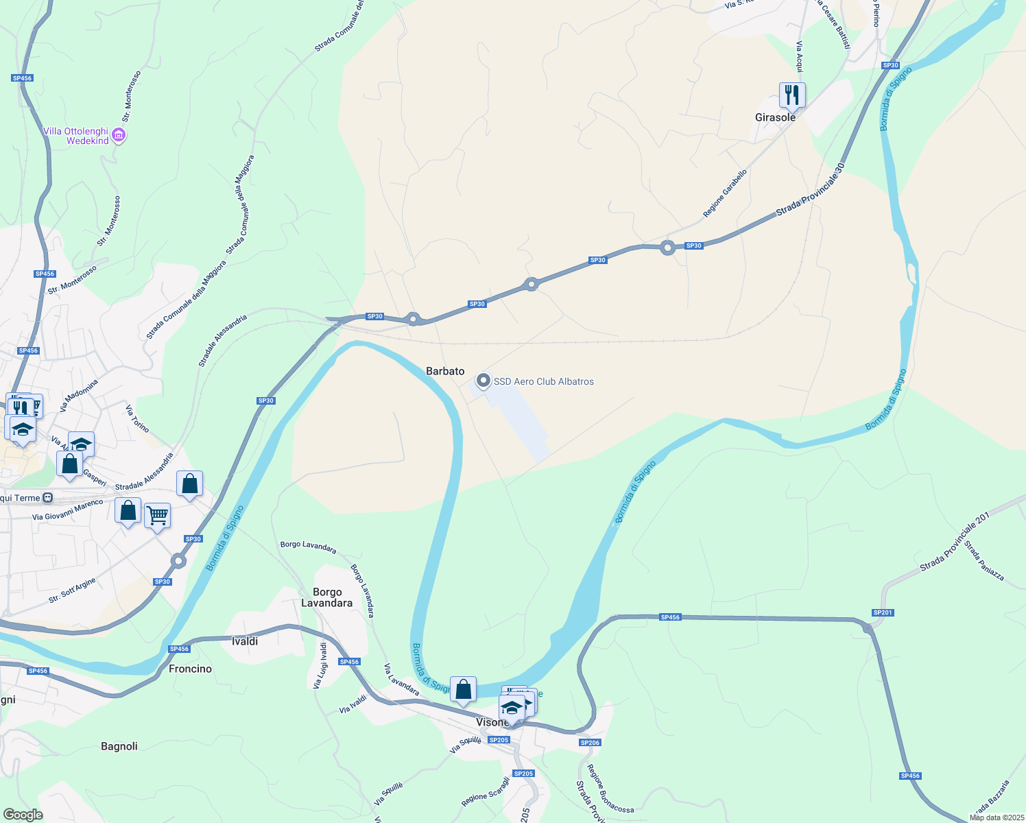 map of restaurants, bars, coffee shops, grocery stores, and more near Borgata Barbato in Provincia di Alessandria