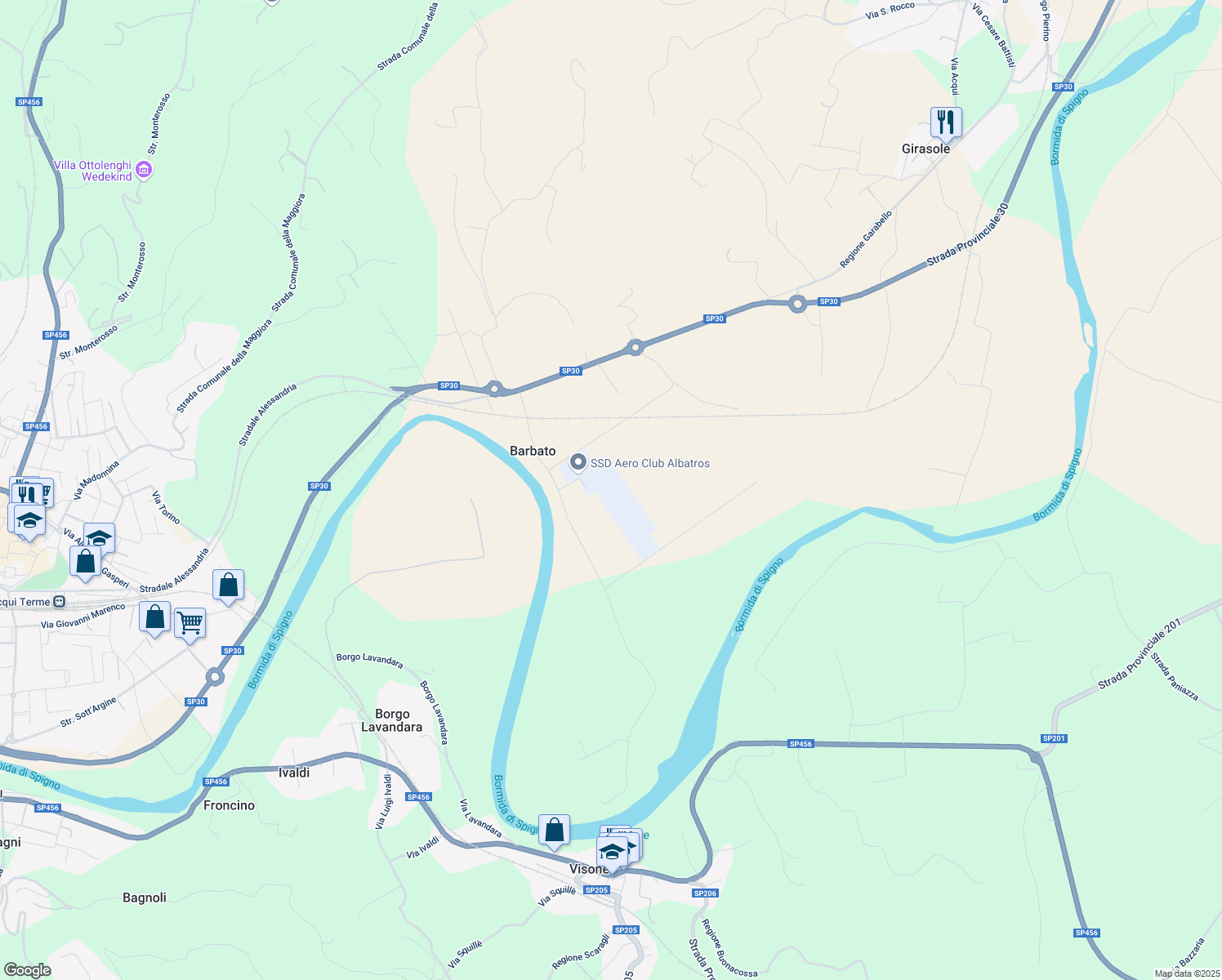 map of restaurants, bars, coffee shops, grocery stores, and more near Borgata Barbato in Provincia di Alessandria