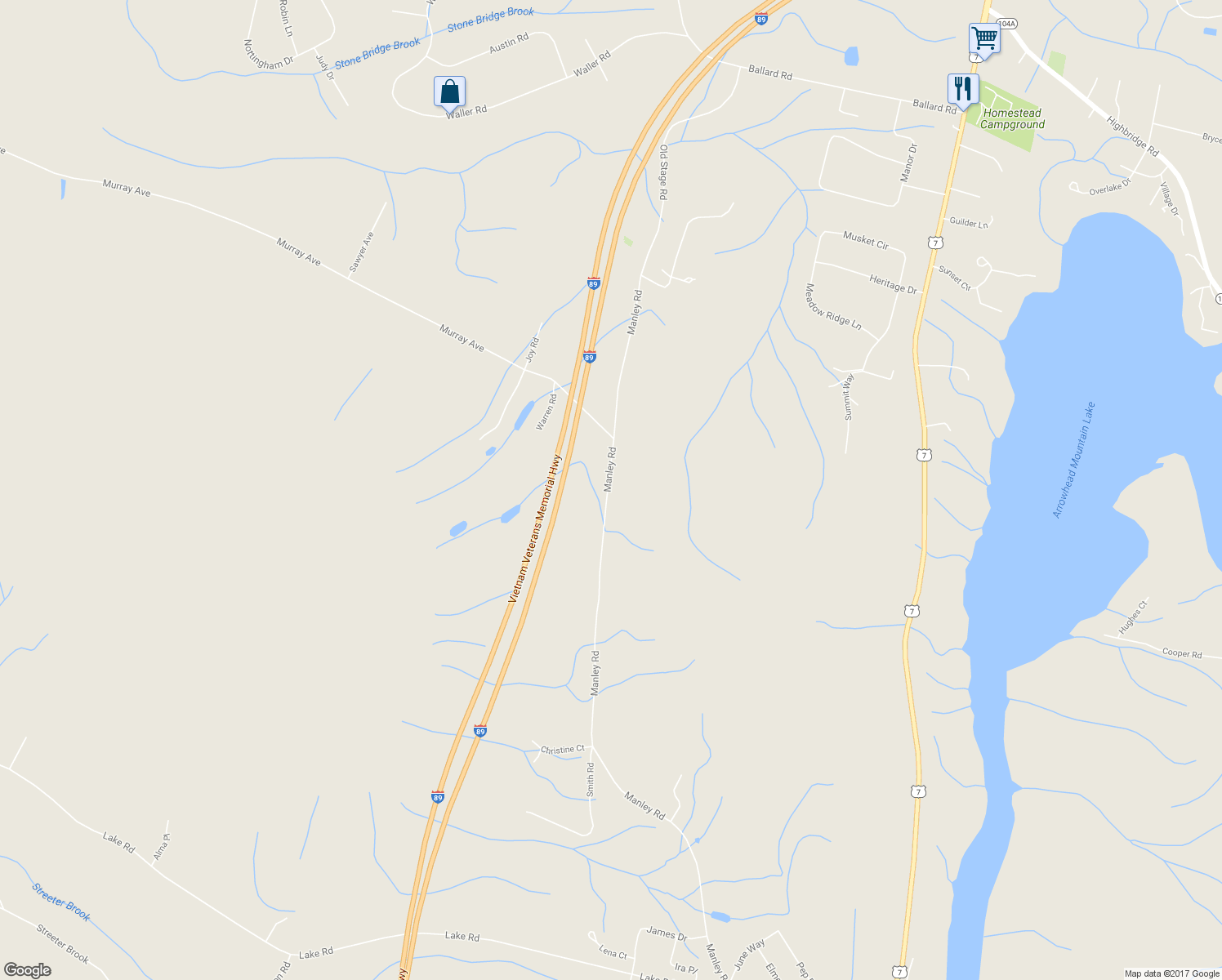 map of restaurants, bars, coffee shops, grocery stores, and more near 281 Manley Road in Chittenden County
