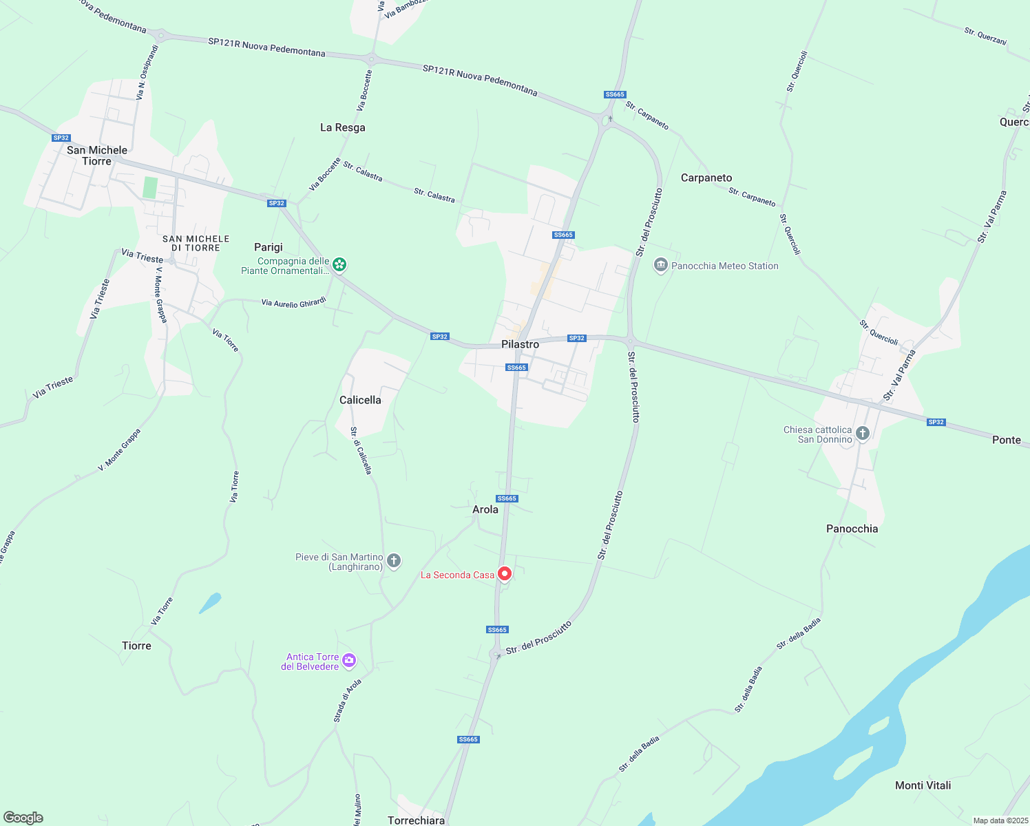 map of restaurants, bars, coffee shops, grocery stores, and more near 27 SS665 in Pilastro