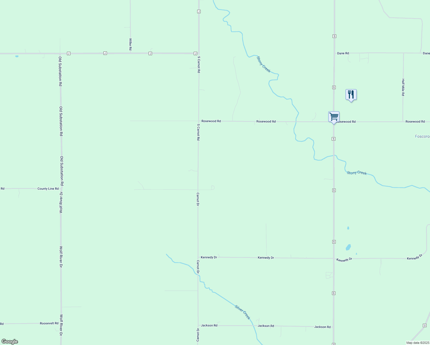 map of restaurants, bars, coffee shops, grocery stores, and more near 6670 County Rd E in Algoma
