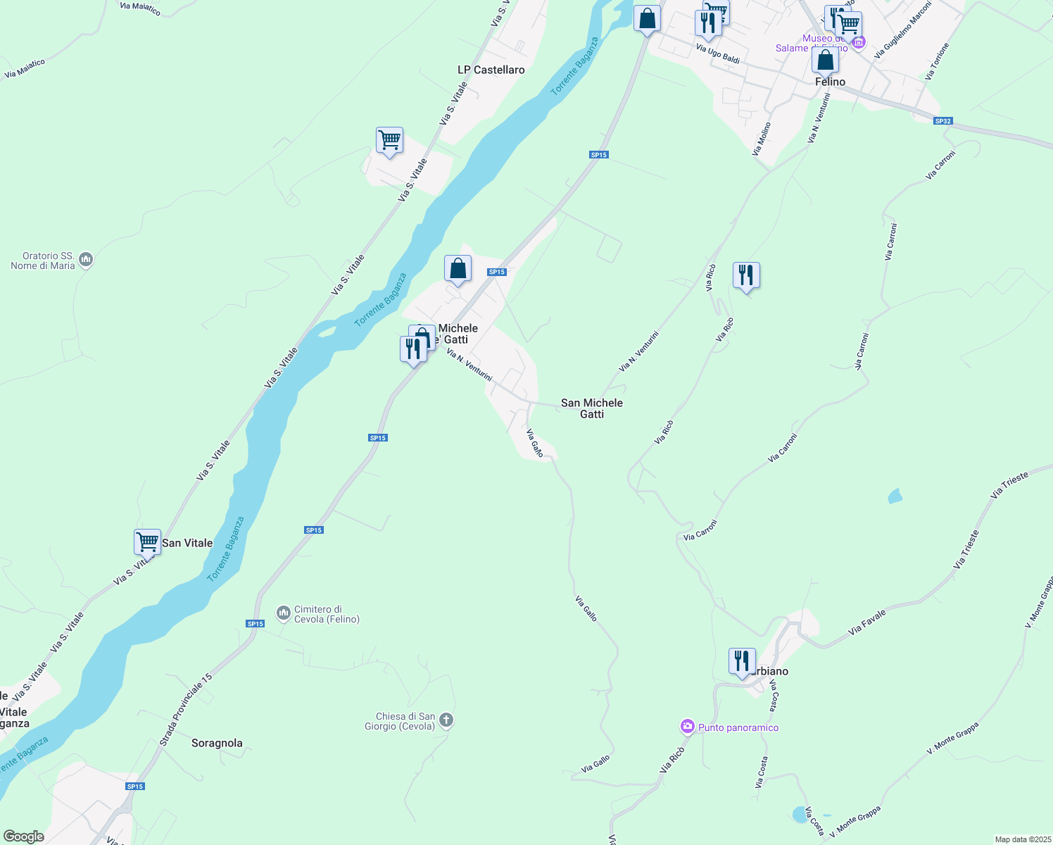 map of restaurants, bars, coffee shops, grocery stores, and more near 4 Via Gallo in Provincia di Parma