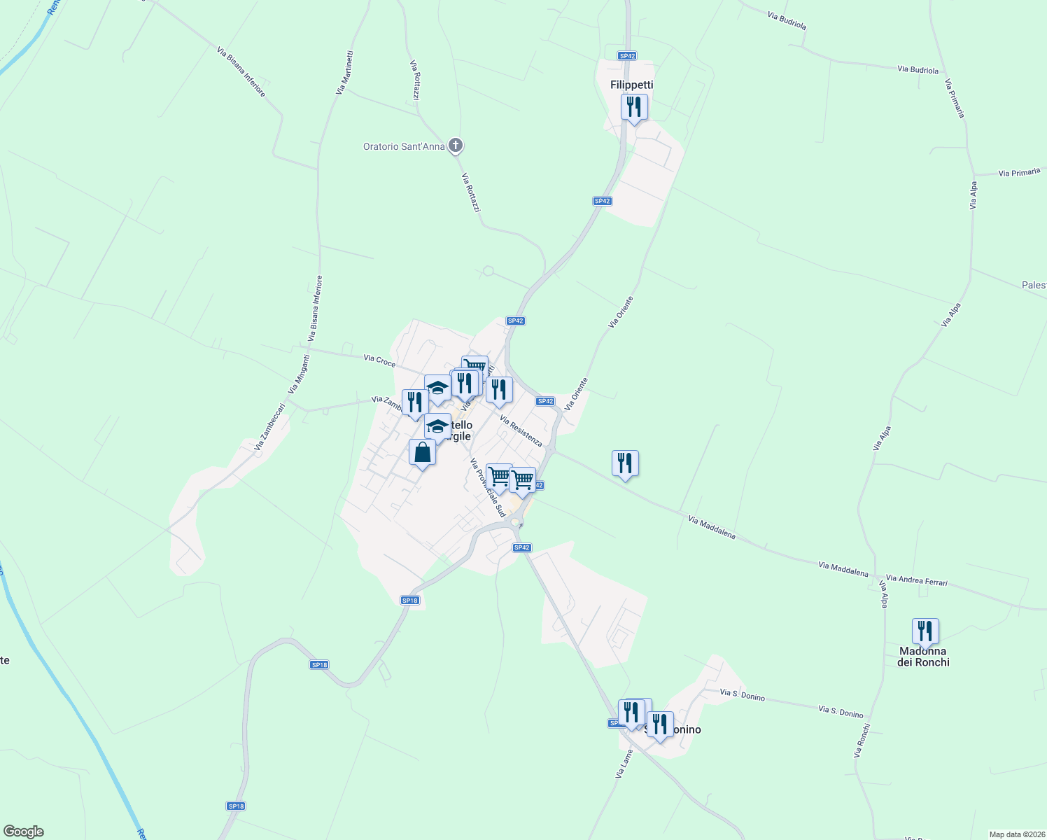 map of restaurants, bars, coffee shops, grocery stores, and more near 2 Via XXV Aprile in Castello D'argile