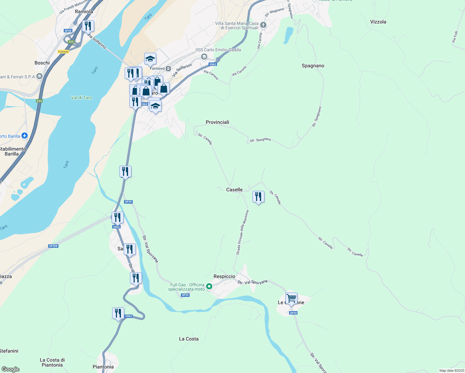 map of restaurants, bars, coffee shops, grocery stores, and more near 9 Strada Caselle in Caselle