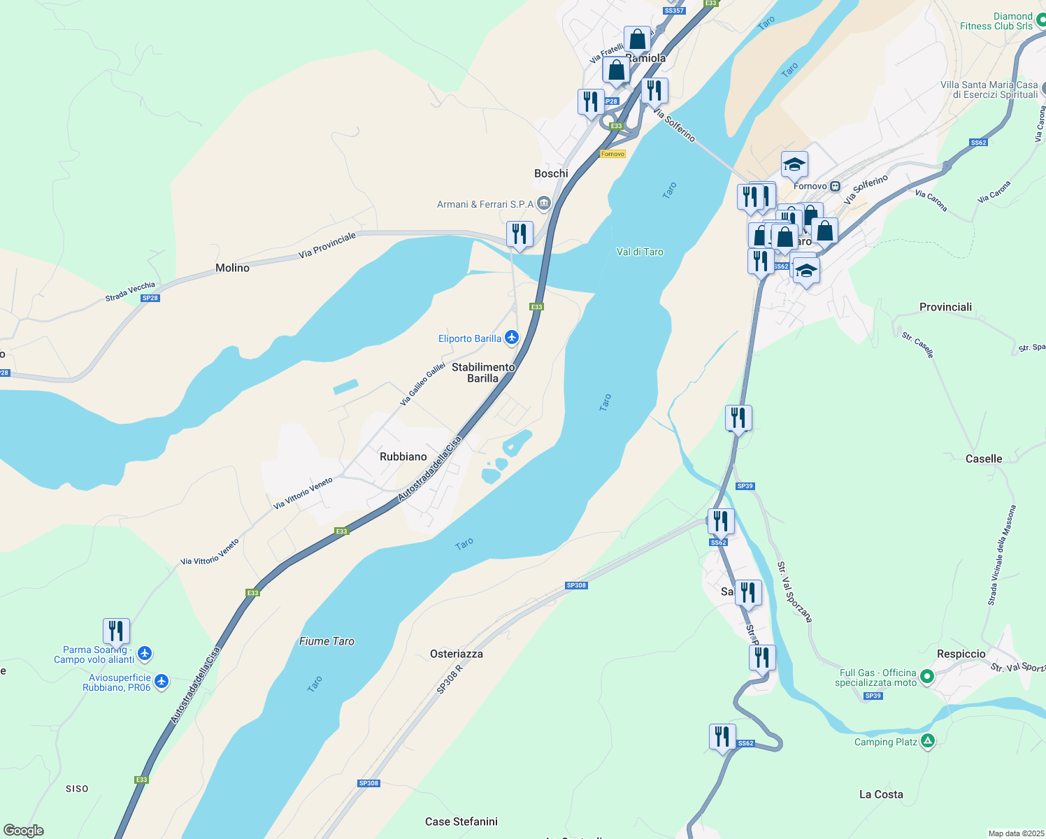 map of restaurants, bars, coffee shops, grocery stores, and more near 4 Via Raffaello in Rubbiano
