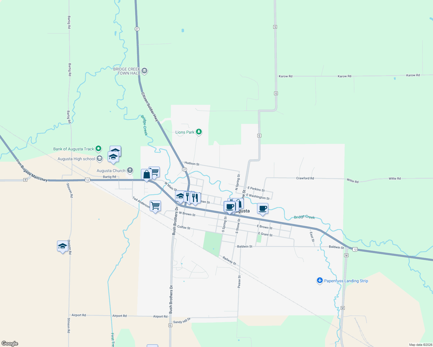 map of restaurants, bars, coffee shops, grocery stores, and more near 406 Hudson St in Augusta