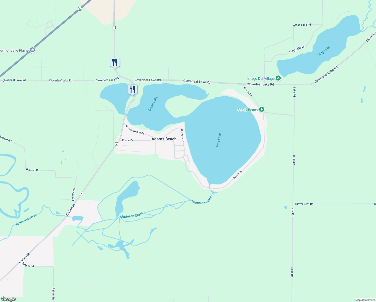 map of restaurants, bars, coffee shops, grocery stores, and more near N2660 Rustic Circle Drive in Clintonville