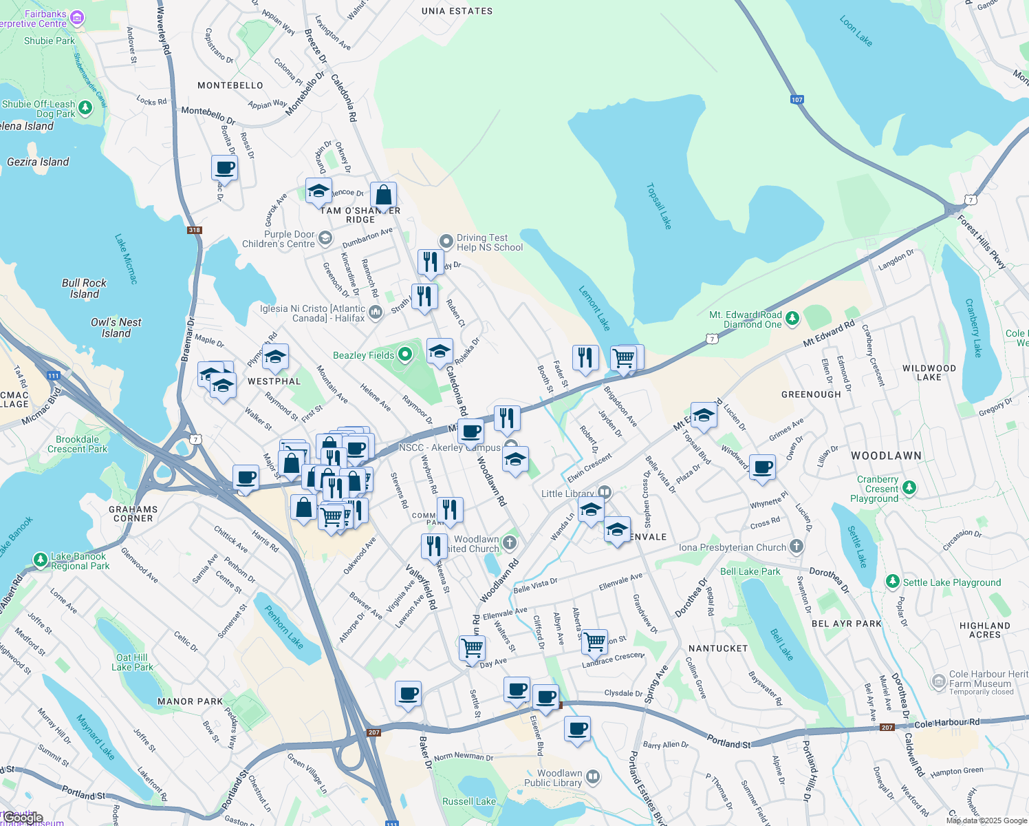 map of restaurants, bars, coffee shops, grocery stores, and more near 257 Main Street in Dartmouth