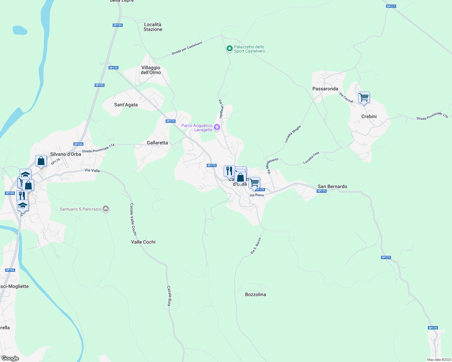 map of restaurants, bars, coffee shops, grocery stores, and more near 7 Via G. B. Borgatta in Castelletto D'orba