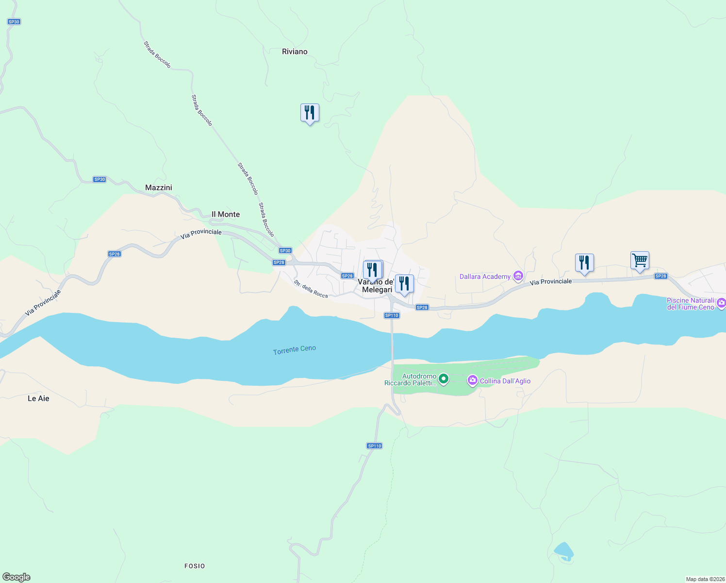 map of restaurants, bars, coffee shops, grocery stores, and more near 22 Via Guglielmo Marconi in Varano de' Melegari