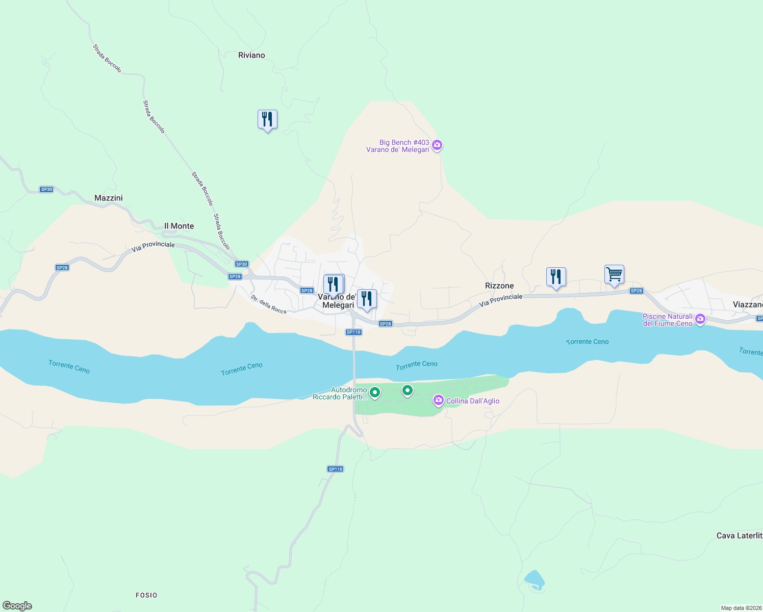 map of restaurants, bars, coffee shops, grocery stores, and more near 42 Via Provinciale in Varano de' Melegari