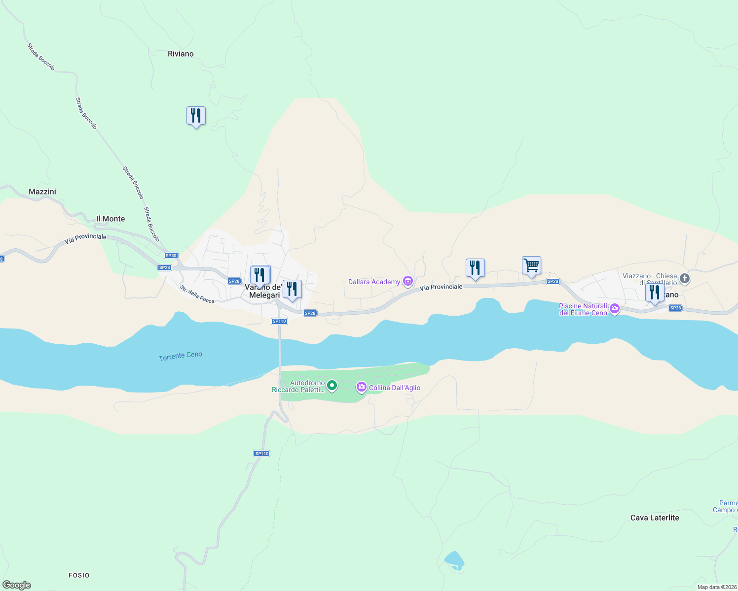 map of restaurants, bars, coffee shops, grocery stores, and more near 13A Via Papa Giovanni XXIII in Rizzone