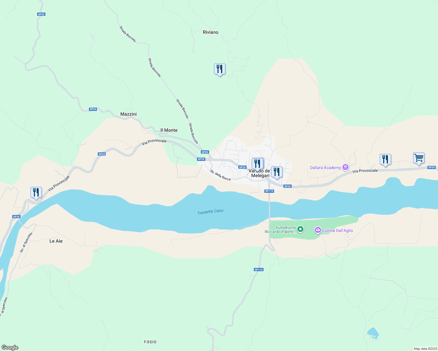 map of restaurants, bars, coffee shops, grocery stores, and more near 25 Strada della Rocca in Varano de' Melegari