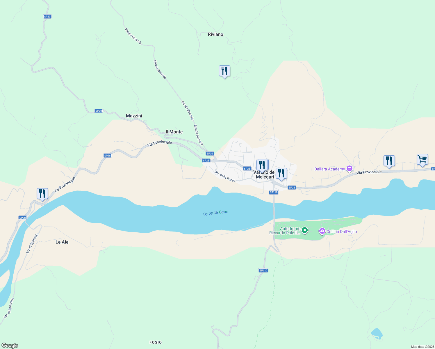 map of restaurants, bars, coffee shops, grocery stores, and more near 20 Strada della Rocca in Varano de' Melegari
