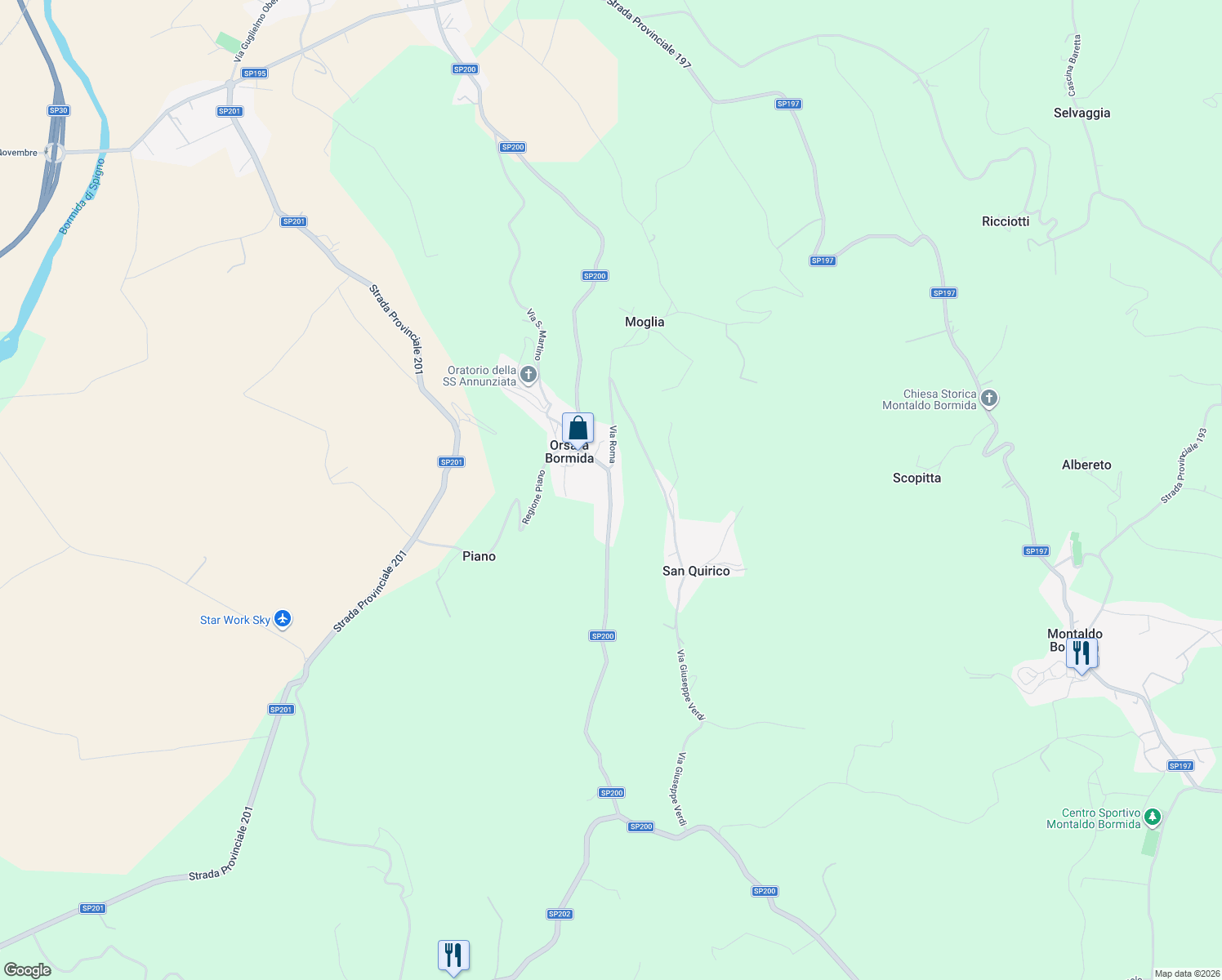 map of restaurants, bars, coffee shops, grocery stores, and more near 40 Via Roma in Provincia di Alessandria