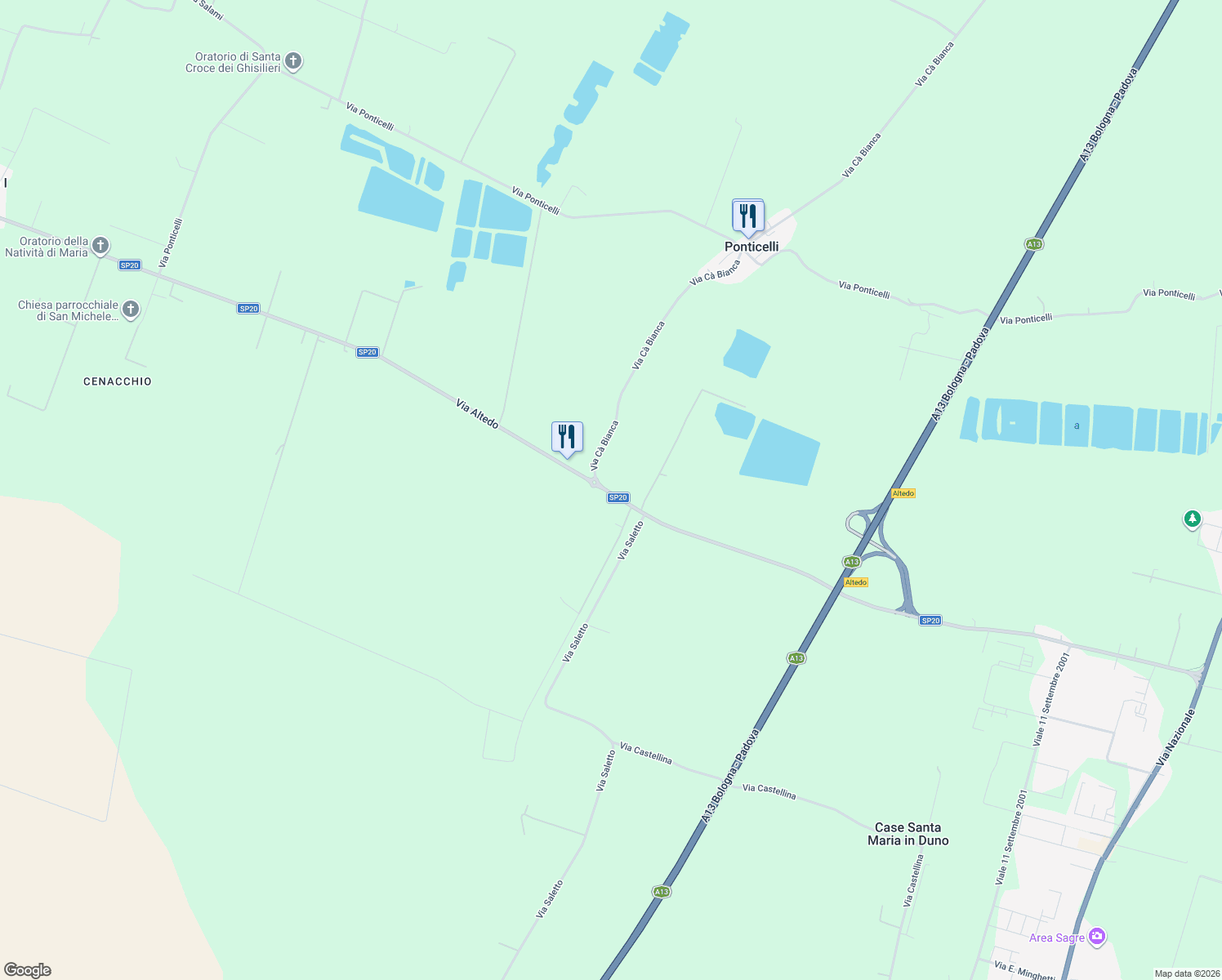 map of restaurants, bars, coffee shops, grocery stores, and more near 4627 Via Altedo in San Pietro In Casale