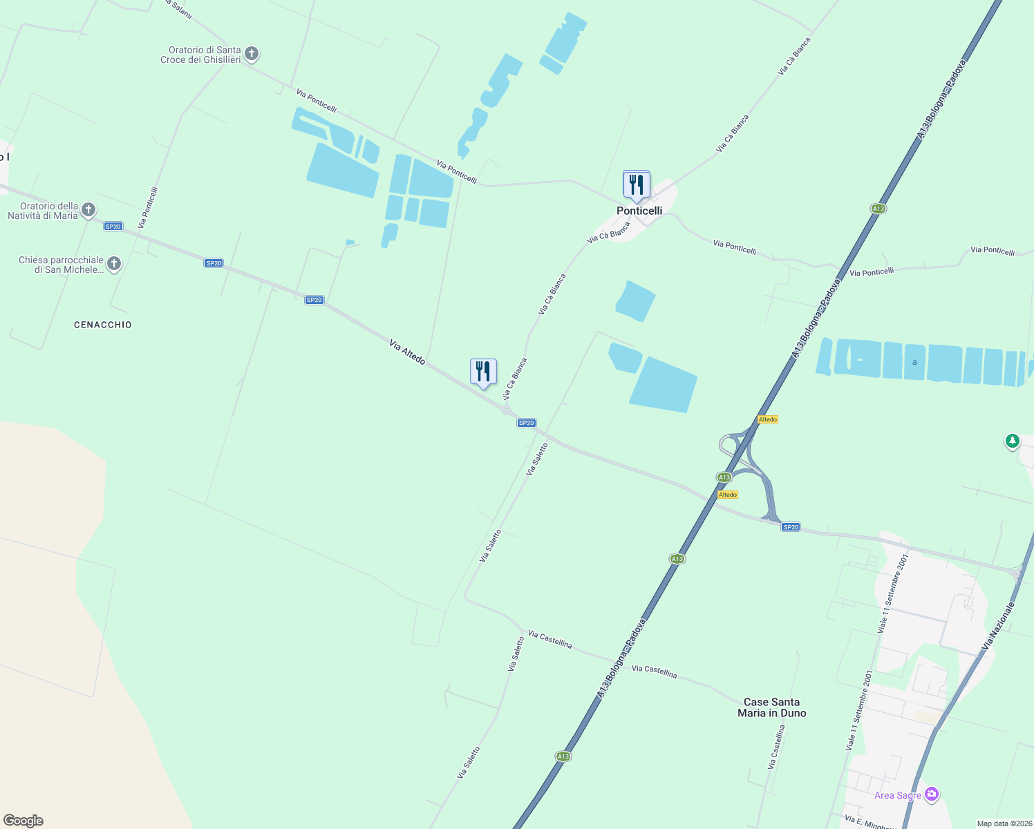 map of restaurants, bars, coffee shops, grocery stores, and more near 4627 Via Altedo in San Pietro In Casale