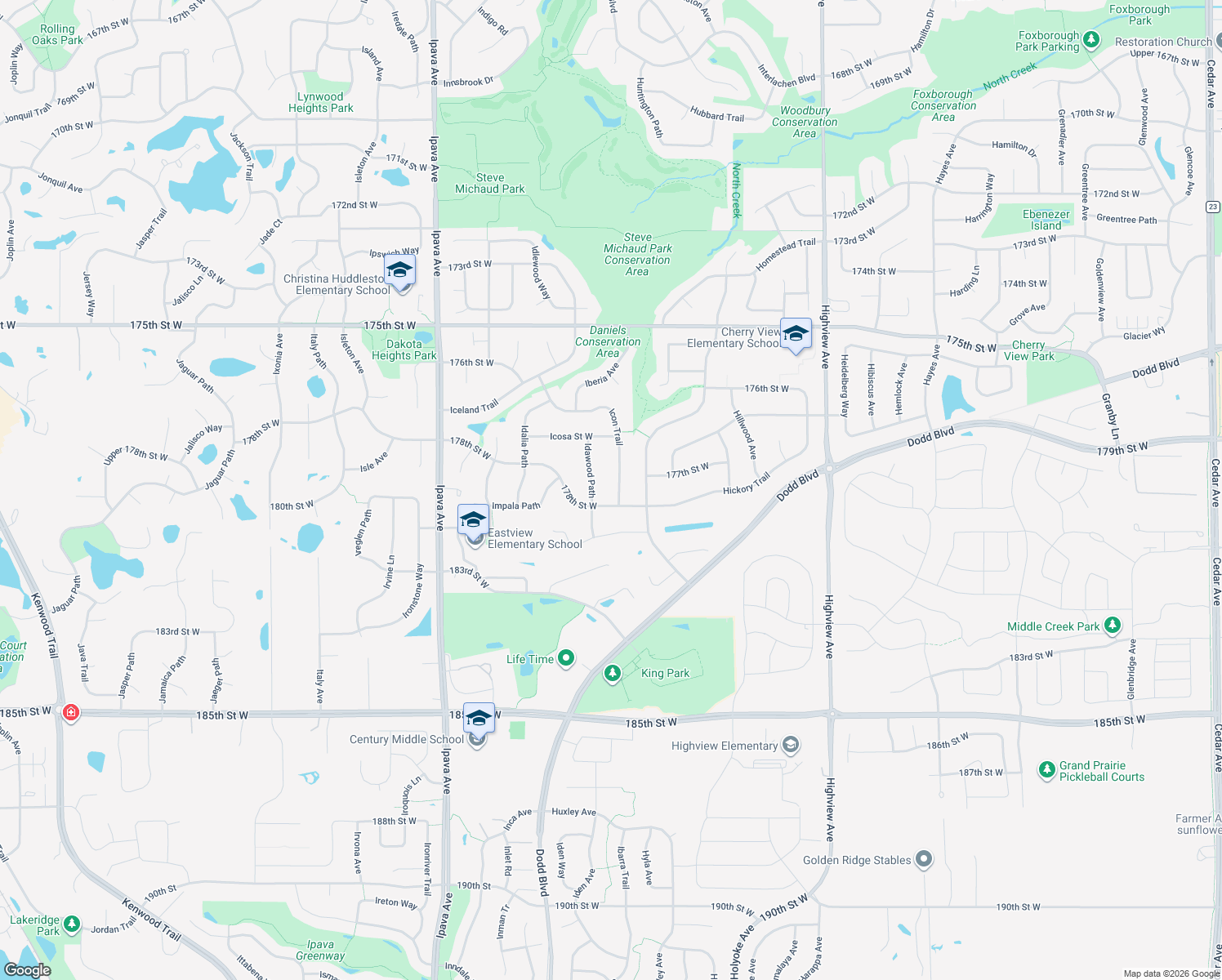map of restaurants, bars, coffee shops, grocery stores, and more near 17791 Icon Trail in Lakeville