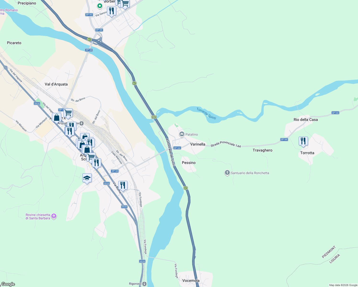 map of restaurants, bars, coffee shops, grocery stores, and more near 65 Via Vescovi in Varinella
