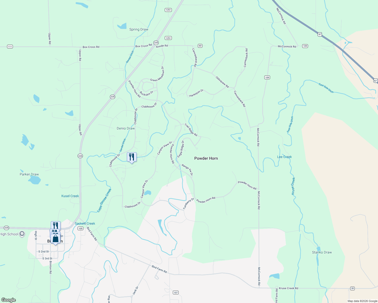 map of restaurants, bars, coffee shops, grocery stores, and more near 7 Alpine Court in Sheridan