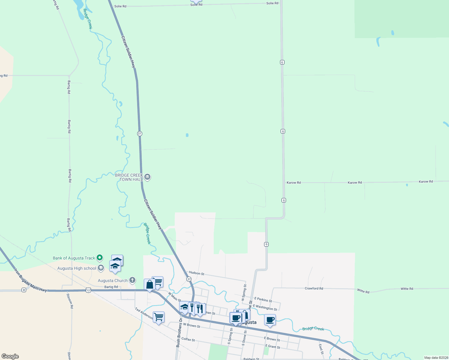 map of restaurants, bars, coffee shops, grocery stores, and more near in Augusta