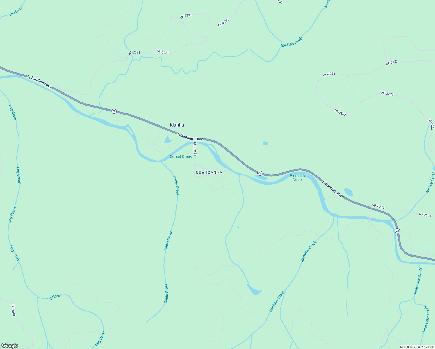 map of restaurants, bars, coffee shops, grocery stores, and more near 538 Mountain Avenue in Idanha