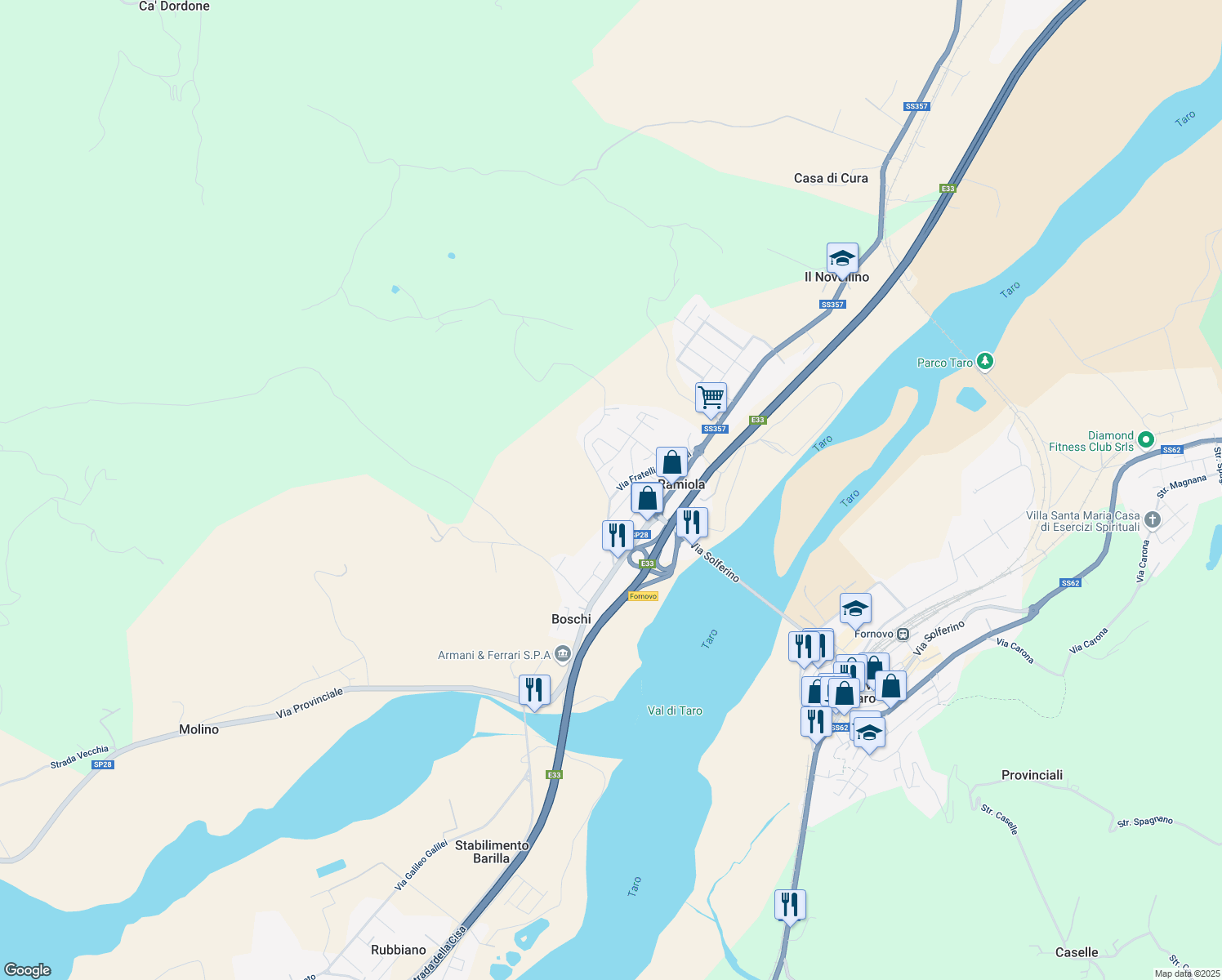 map of restaurants, bars, coffee shops, grocery stores, and more near 1 Via Francesco Baracca in Ramiola
