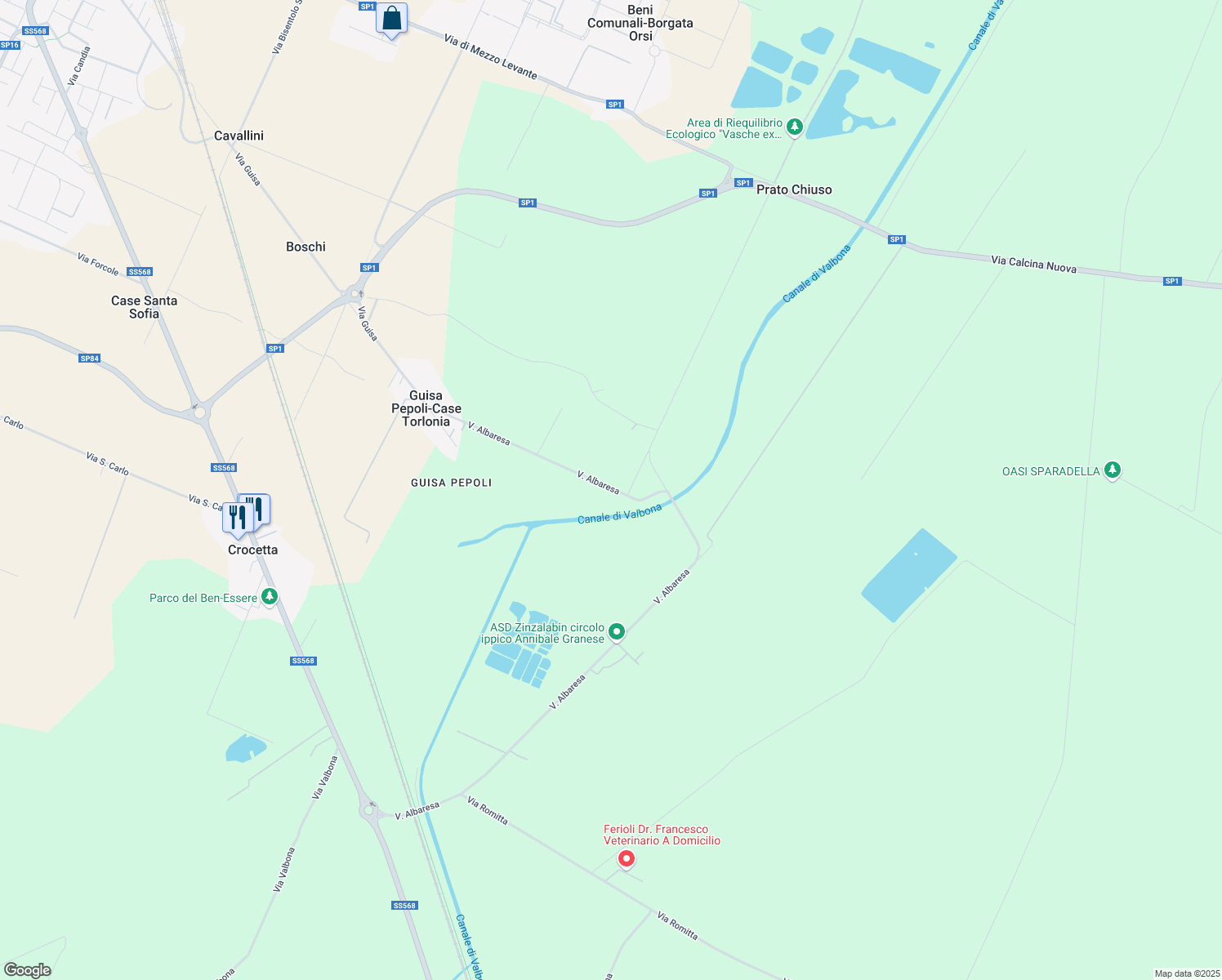 map of restaurants, bars, coffee shops, grocery stores, and more near 850 Via Albaresa in Città Metropolitana di Bologna