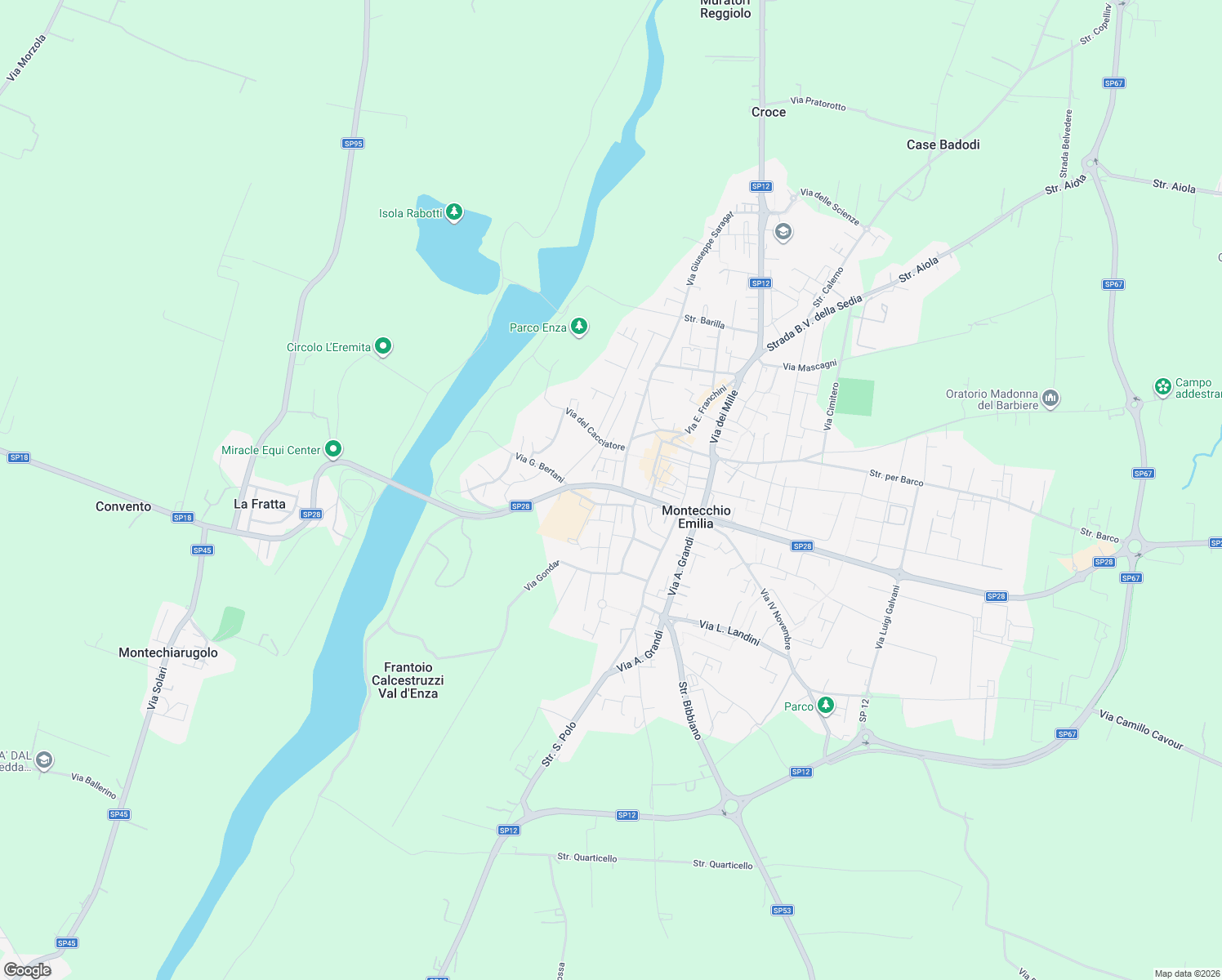 map of restaurants, bars, coffee shops, grocery stores, and more near 26 Via Guglielmo Marconi in Montecchio Emilia