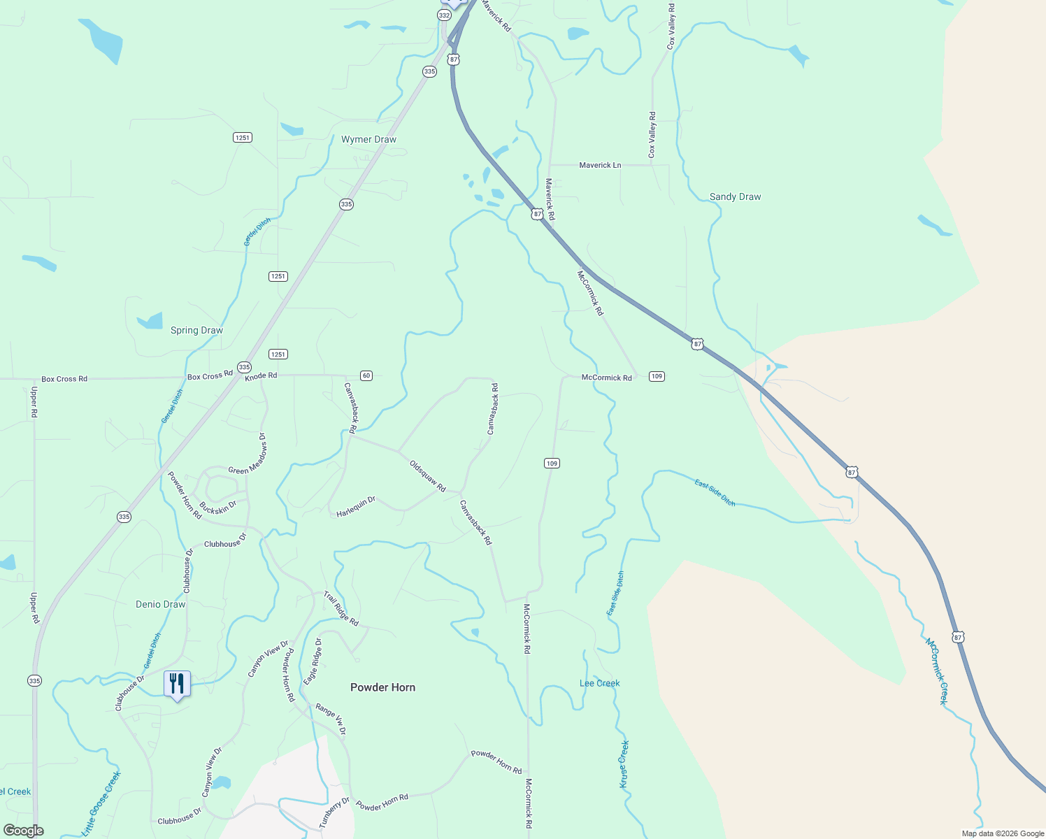 map of restaurants, bars, coffee shops, grocery stores, and more near 26 Mallard Road in Sheridan