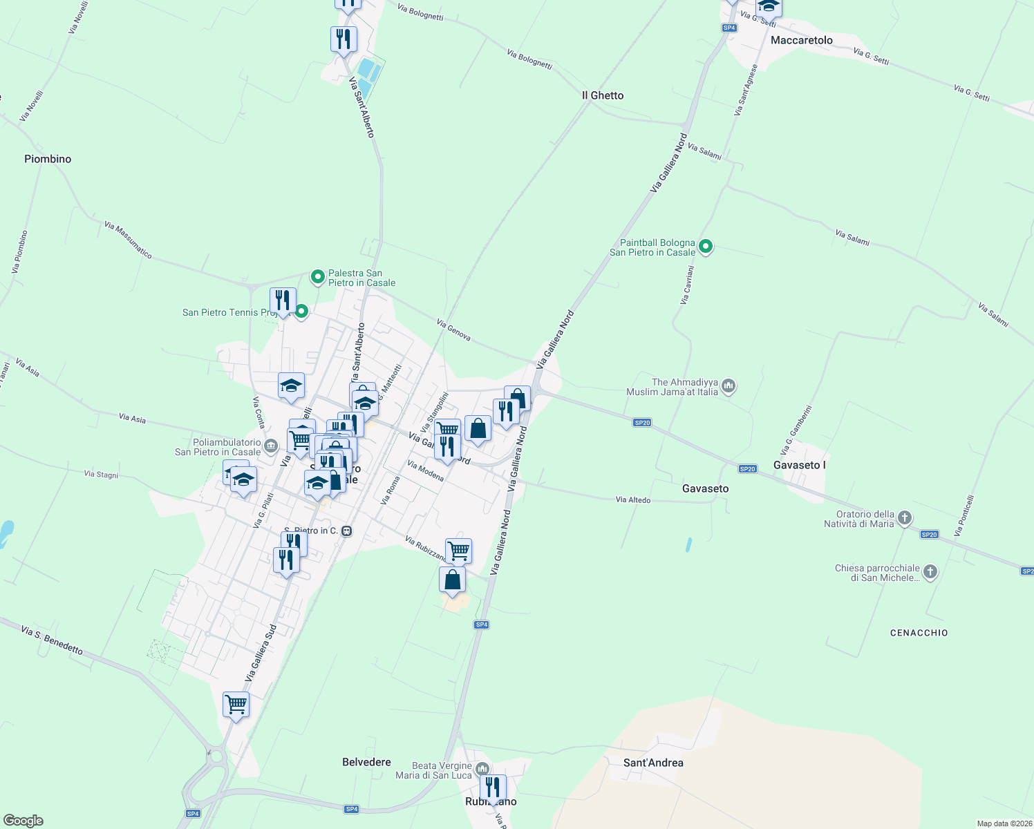 map of restaurants, bars, coffee shops, grocery stores, and more near 6 Via Don Giovanni Minzoni in San Pietro In Casale