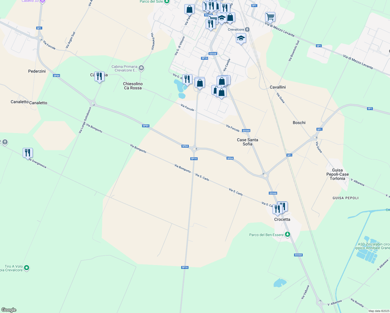 map of restaurants, bars, coffee shops, grocery stores, and more near 1433 SP16 in Città Metropolitana di Bologna