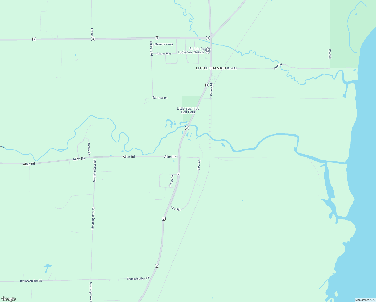 map of restaurants, bars, coffee shops, grocery stores, and more near 4950 Allen Road in Little Suamico