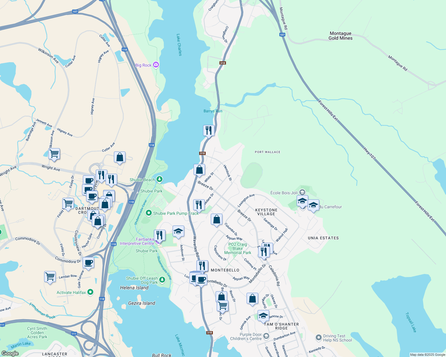 map of restaurants, bars, coffee shops, grocery stores, and more near 29 Belvedere Drive in Dartmouth