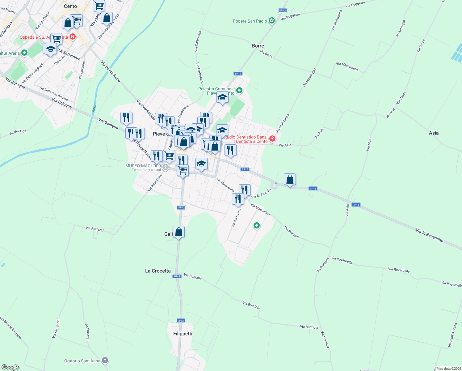 map of restaurants, bars, coffee shops, grocery stores, and more near 12 Via Angiolina Melloni in Bologna
