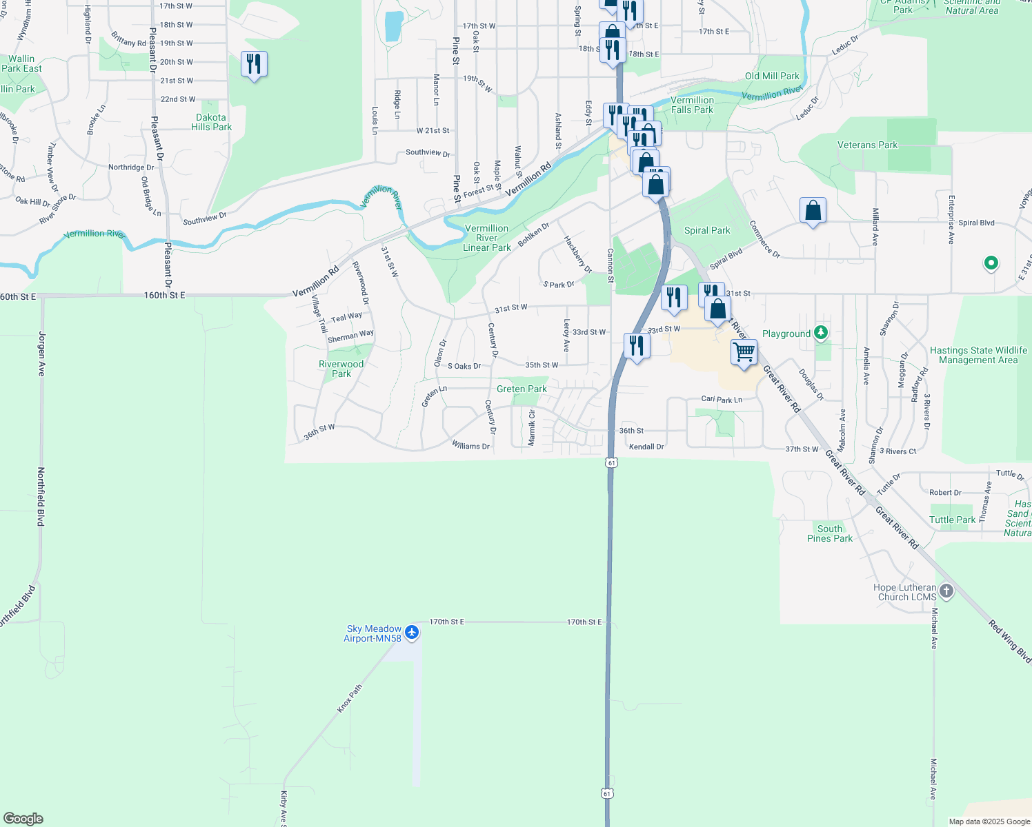 map of restaurants, bars, coffee shops, grocery stores, and more near 564 Marmik Circle in Hastings