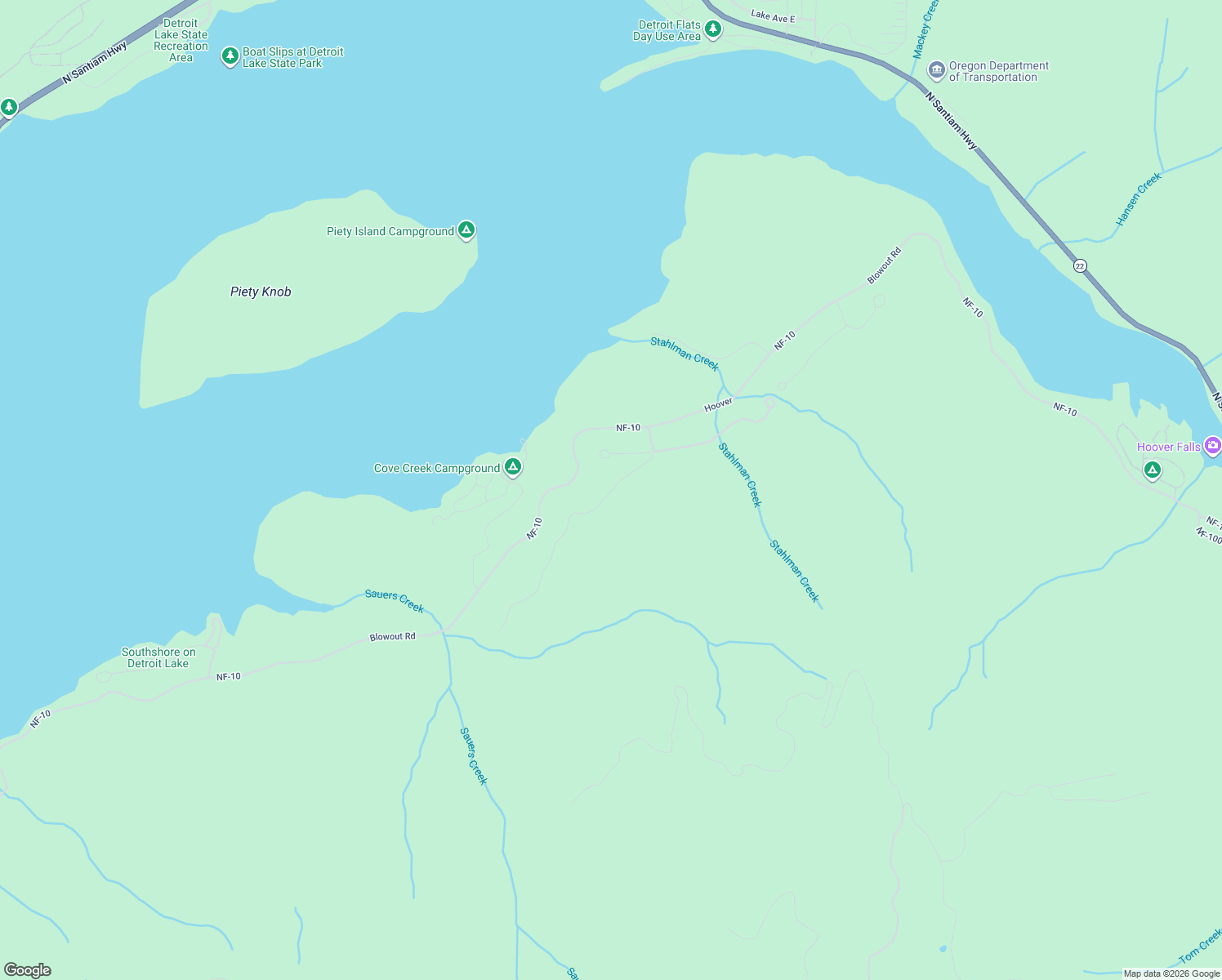 map of restaurants, bars, coffee shops, grocery stores, and more near National Forest Development Road 050 in Linn County