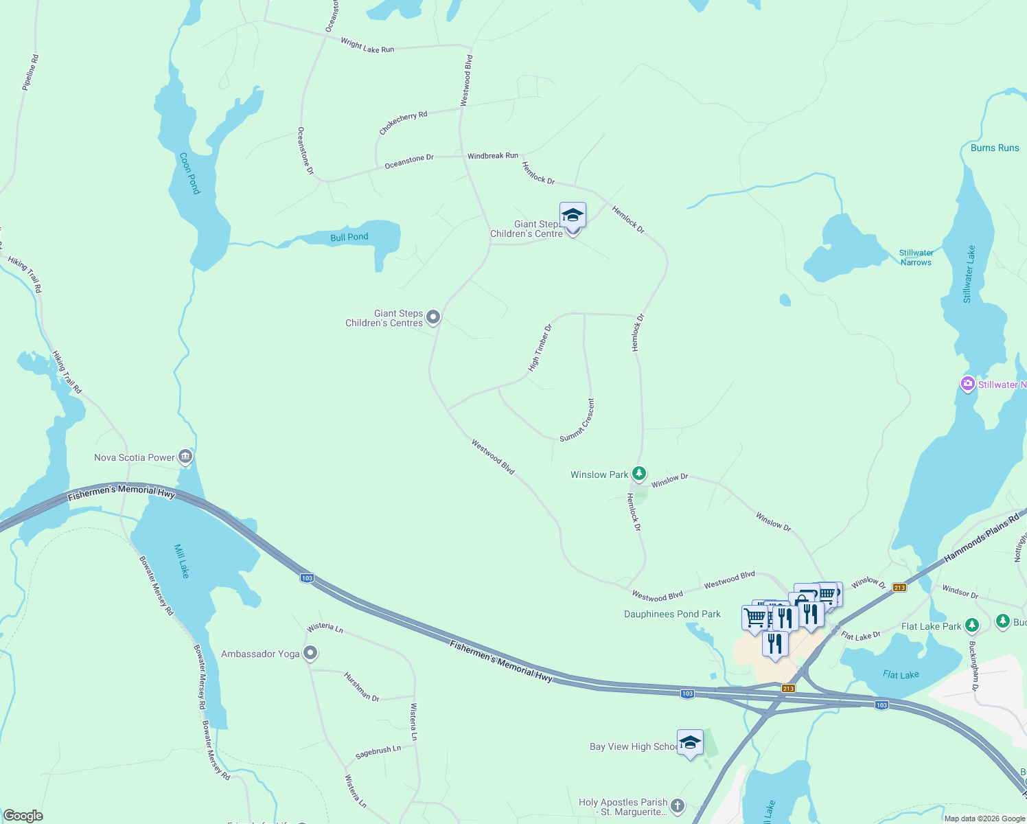 map of restaurants, bars, coffee shops, grocery stores, and more near 55 Summit Crescent in Upper Tantallon
