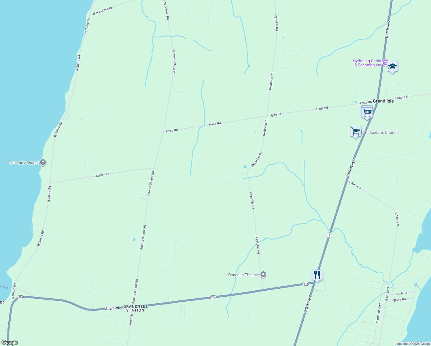 map of restaurants, bars, coffee shops, grocery stores, and more near 4 Parizo Ln in Grand Isle