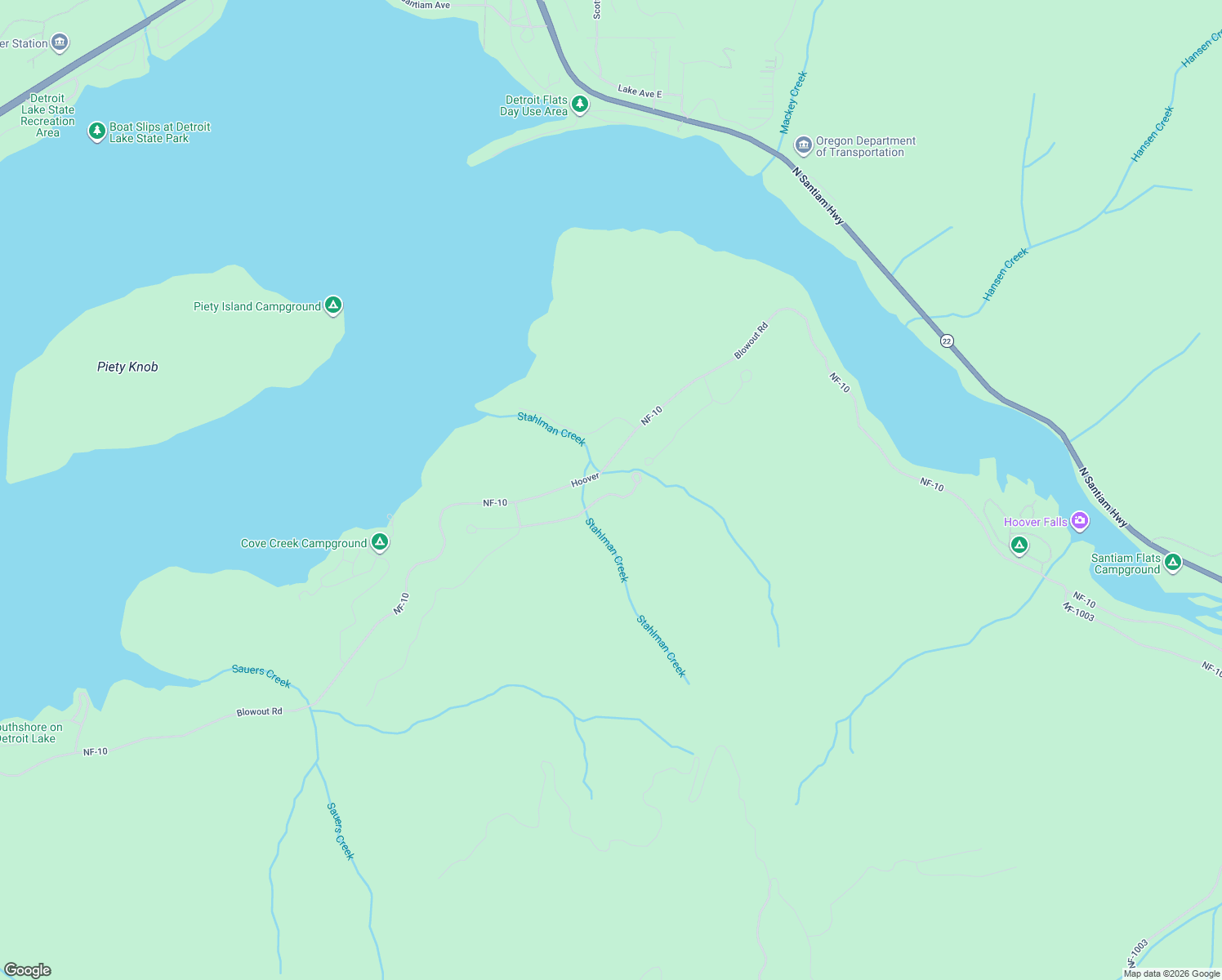map of restaurants, bars, coffee shops, grocery stores, and more near National Forest Development Road 050 in Detroit