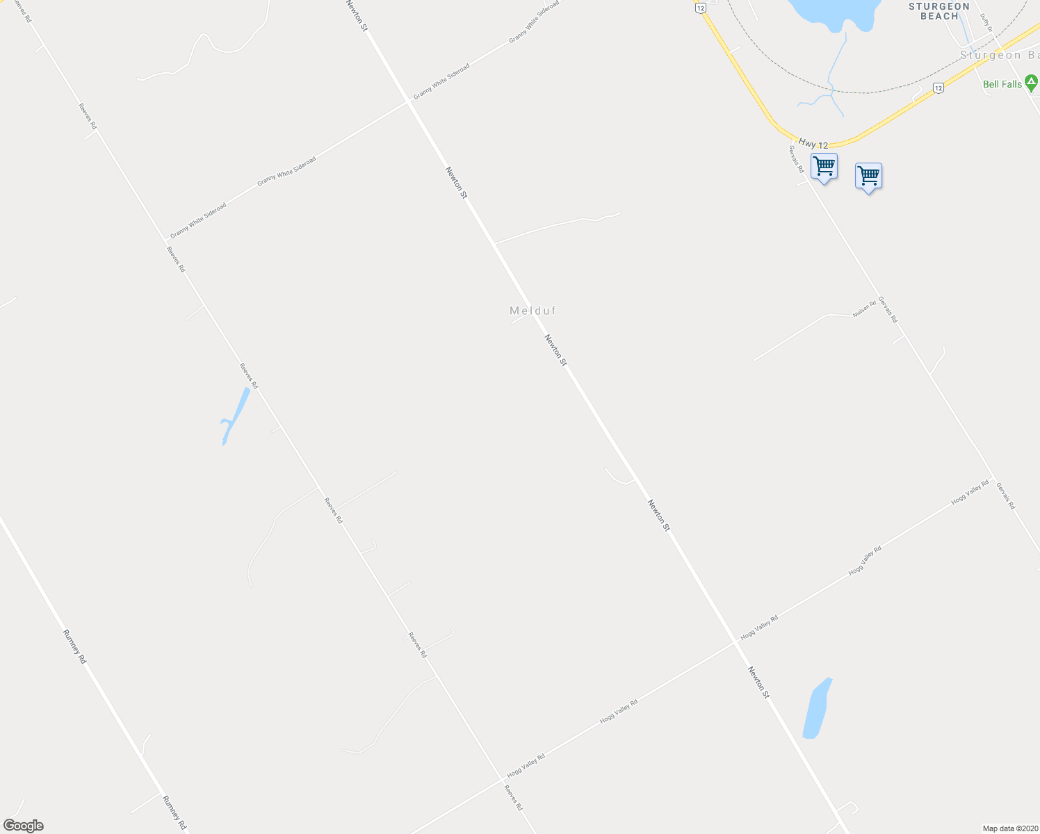 map of restaurants, bars, coffee shops, grocery stores, and more near 1958 Newton Street in Simcoe County