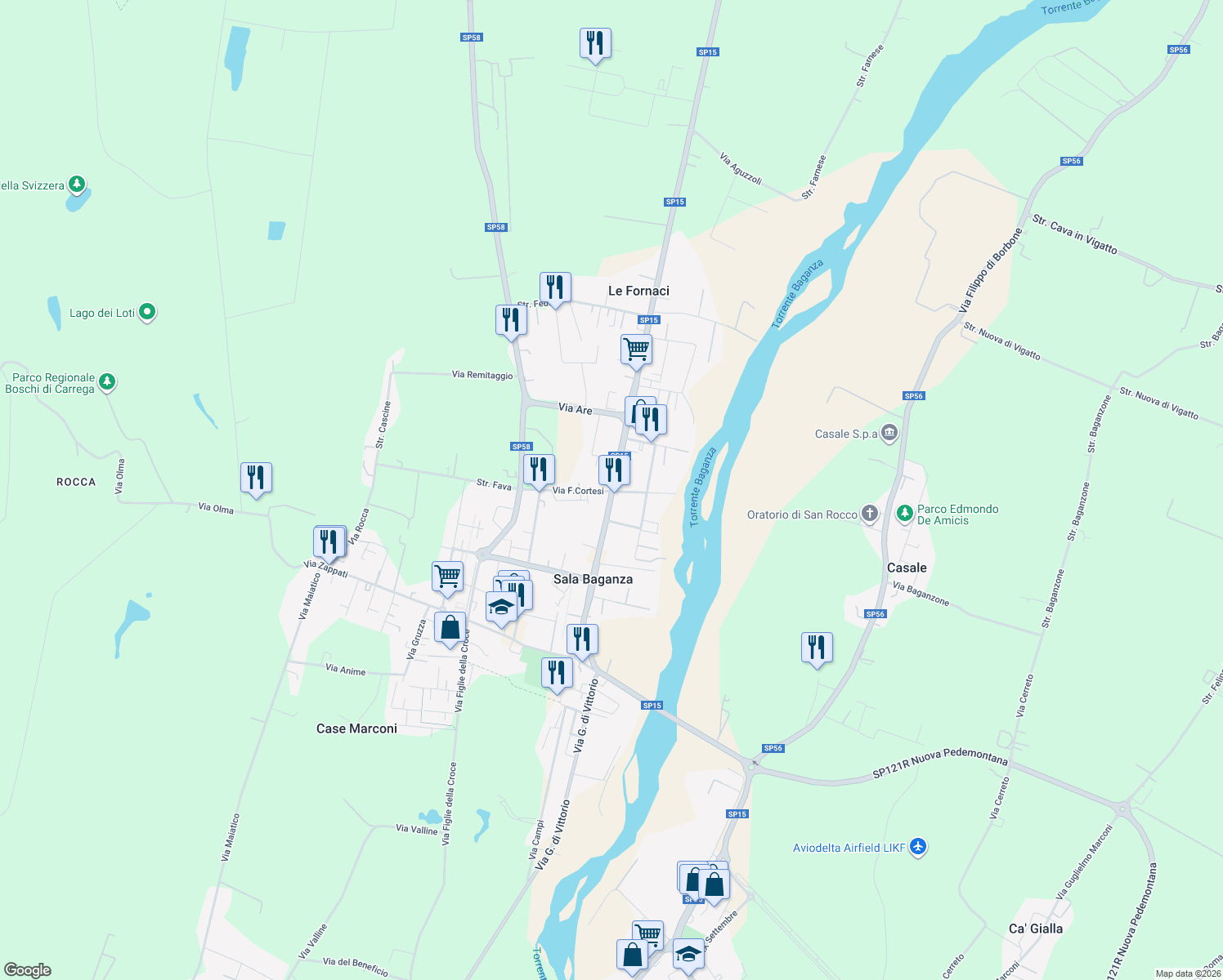 map of restaurants, bars, coffee shops, grocery stores, and more near 9 Via Provinciale in Sala Baganza