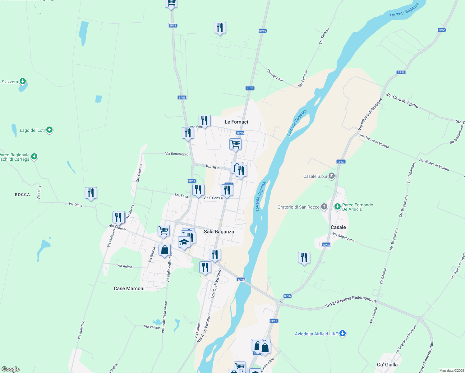 map of restaurants, bars, coffee shops, grocery stores, and more near 4 Via Provinciale in Sala Baganza