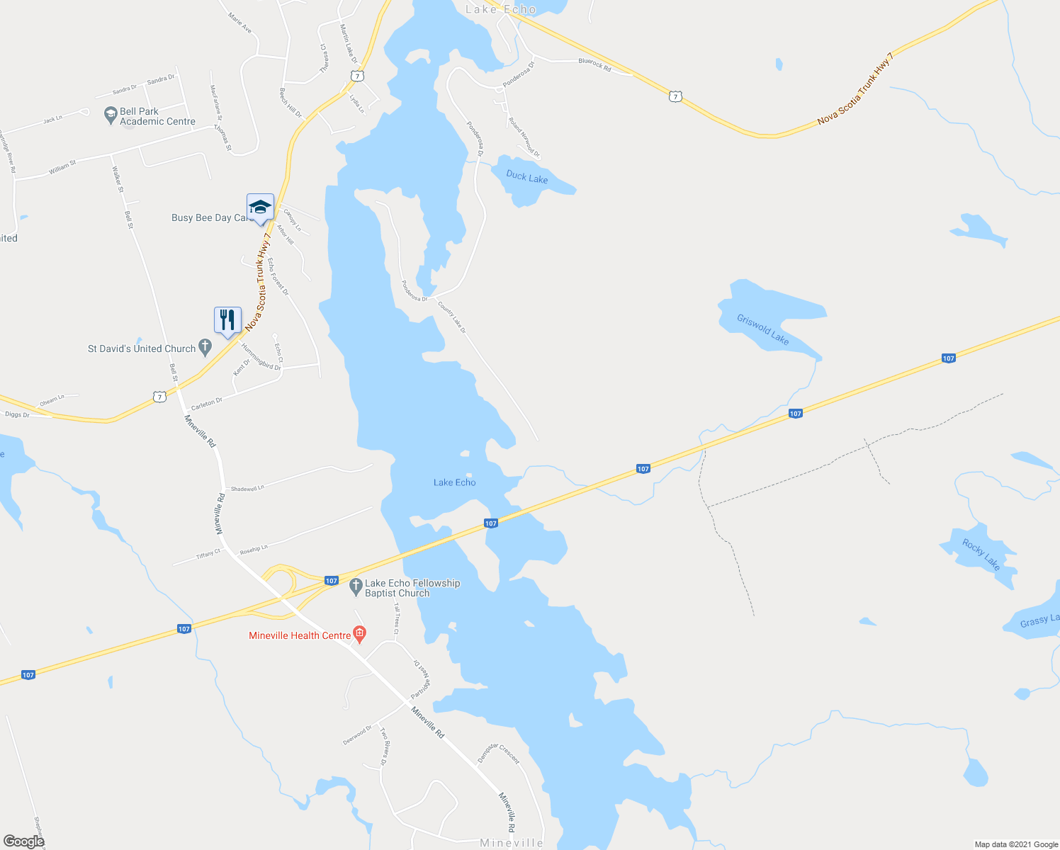 map of restaurants, bars, coffee shops, grocery stores, and more near 64 Country Lake Drive in Lake Echo