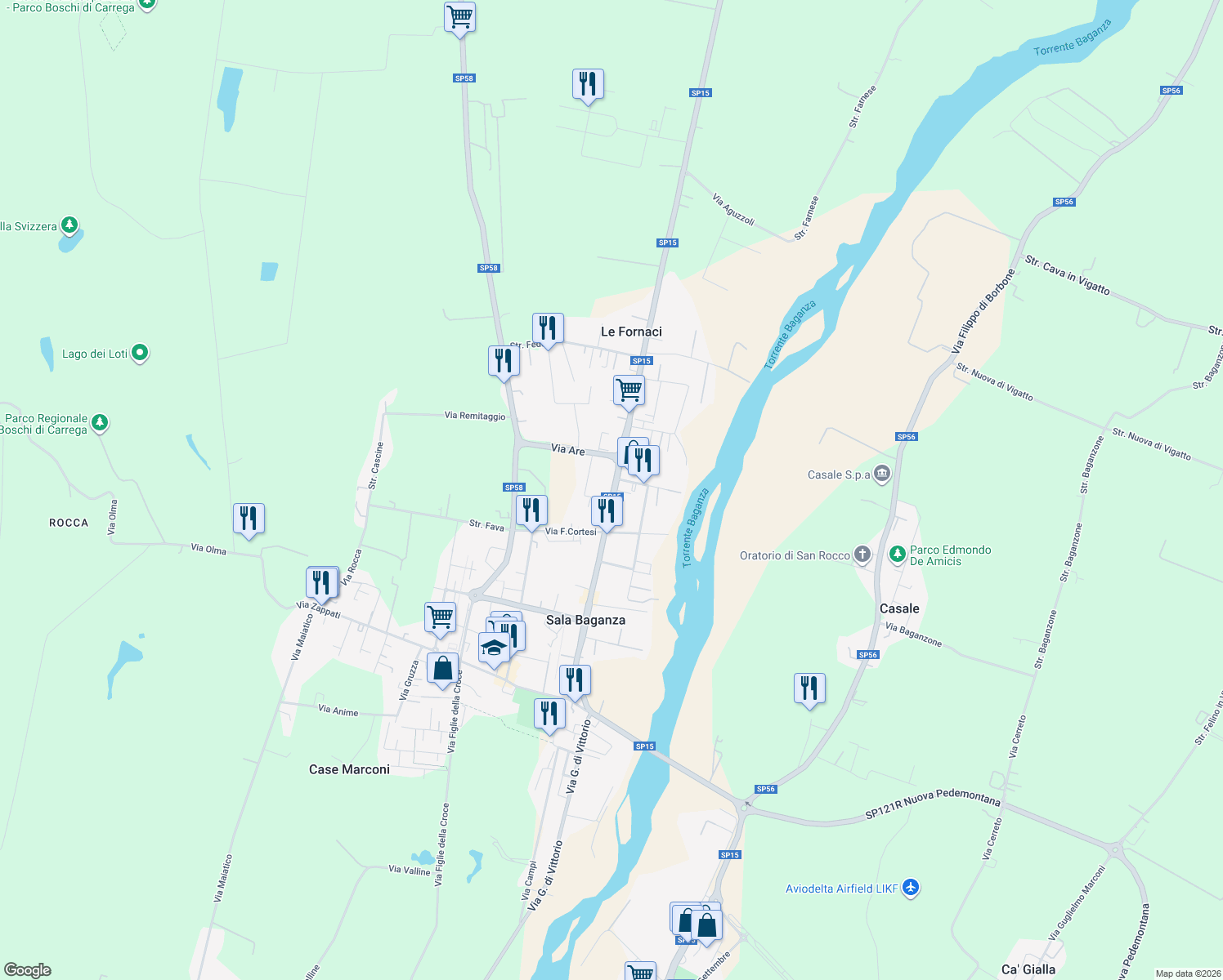 map of restaurants, bars, coffee shops, grocery stores, and more near 9 Via Provinciale in Sala Baganza