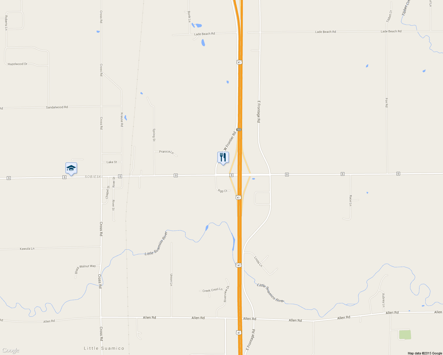 map of restaurants, bars, coffee shops, grocery stores, and more near 1278 Rgp Court in Little Suamico