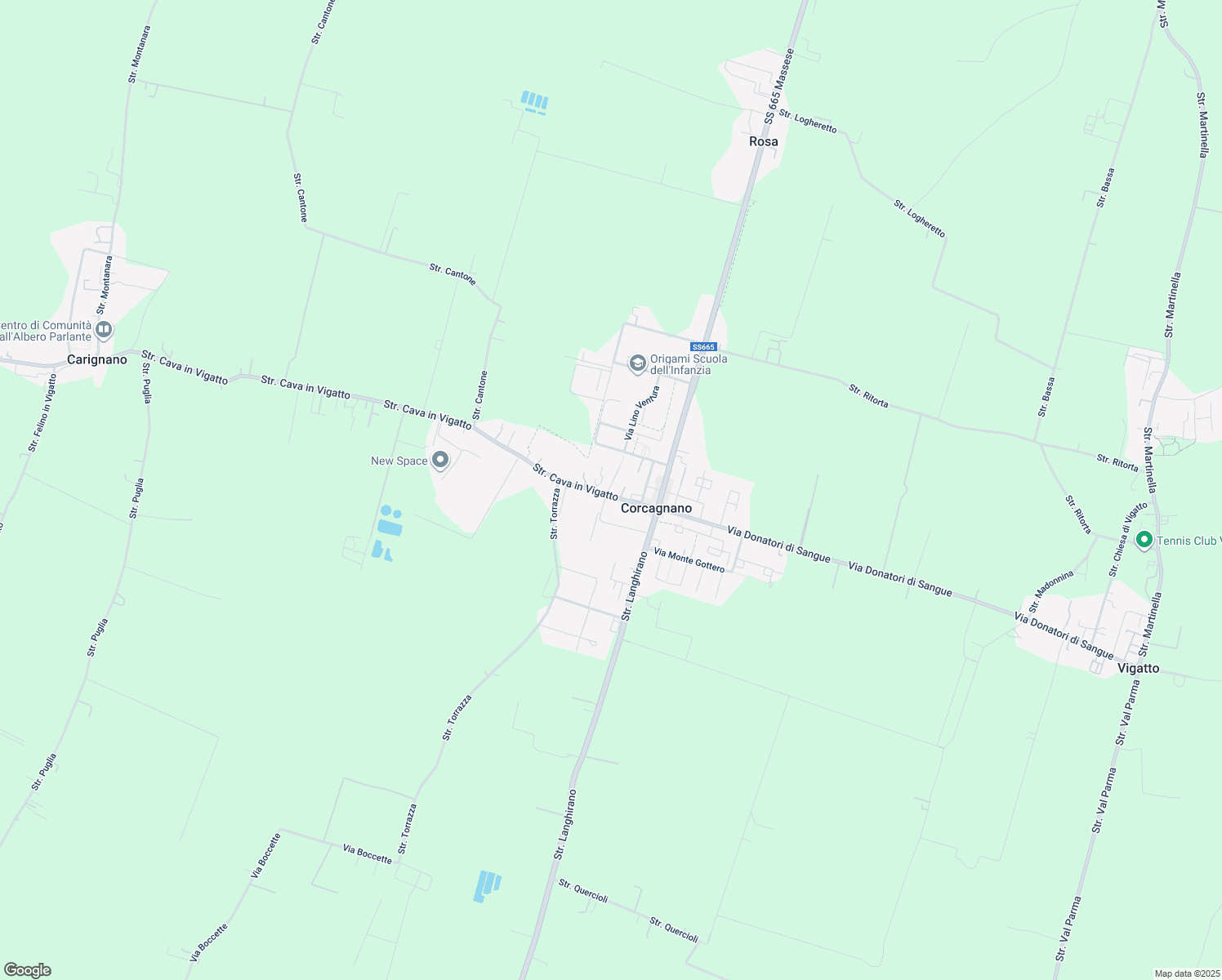 map of restaurants, bars, coffee shops, grocery stores, and more near 27 Strada Cava in Vigatto in Corcagnano